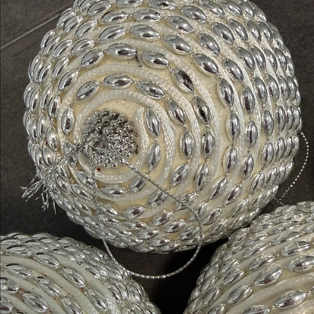 Pier 1 Silver and White Holiday Ornaments set of 6